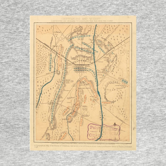 Vintage Map of The Gettysburg Battlefield (1864) by Bravuramedia